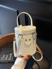 2024新款撞色棕色手提包，简约纯色迷你女士单肩斜挎包 - 白色 - 查看 1