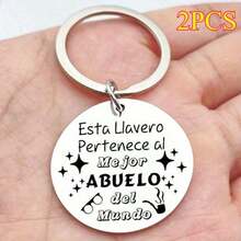 2 Stücke Bester Opa Schlüsselanhänger, spanisch lasergravierten runden Edelstahl Schlüsselanhänger für Opa, Weihnachten, Thanksgiving, Geburtstag Geschenke, Familien Party Zubehör