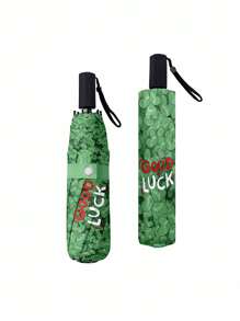 Green Lucky Grass Folding Umbrella Travel Necessities Creative Fun Lightweight Portable Uv Protection Rain Umbrella For Men And Women