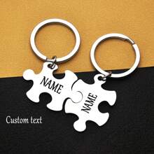 1 Par de Chaveiro de Aço Inoxidável Personalizável com Quebra-cabeça de Texto, Presente de Aniversário/Comemoração de Casal