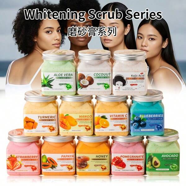 1PC Body Exfoliating Scrubs Series 350g, Gently Cleasning Remove Chicken Skin Moisturizing Freshing Even Skin Tones & Brighten For Men & Women All Skin Tones 12 Flavors Available