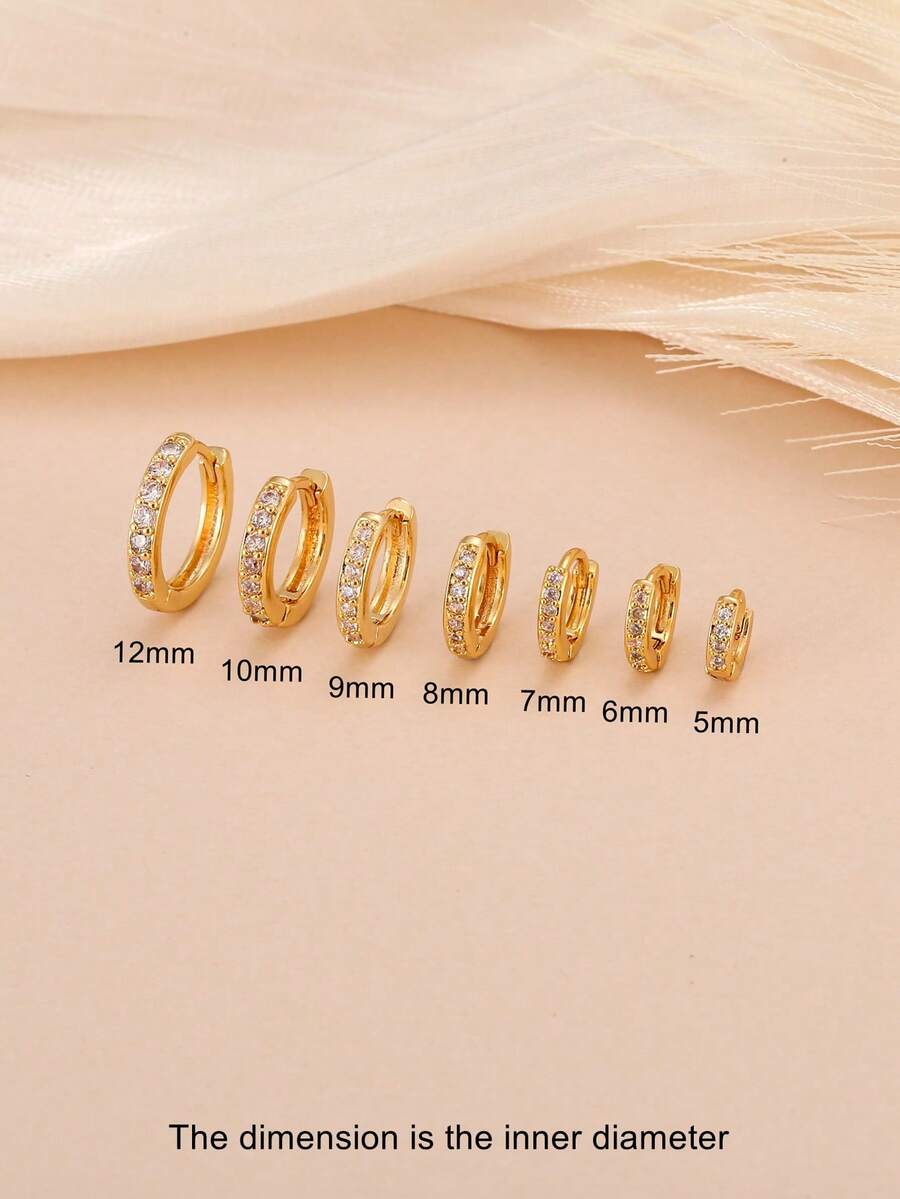 1pc 5mm-12mm Zirconia Copper Earrings Set, Minimalist Daily Wear Earrings Hoops, Combination For Teachers' Day/Mother's Day, Unisex Fashionable Cartilage Ear Piercing Jewelry - White Diamond - View 1