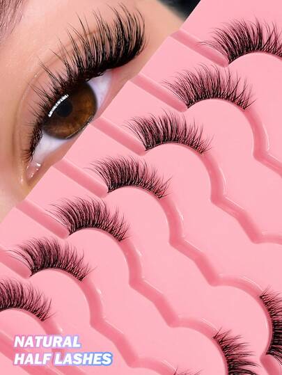  Asiteo 7 Pairs Half-Eye False Eyelashes, Lightweight & Soft, Create Cat Eye Makeup Effect, Naturally Elongate Eye Corners, Transparent Stem, Suitable For Daily Makeup, Long-Lasting & Reusable.