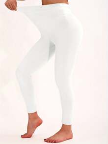Women's High Waist Tight Fit Solid Color Leggings, Comfortable High Elasticity Yoga Pants, Soft Fitted 7/8 Length Trousers For Fitness, Yoga, Walking, Outdoor Activities, Daily Wear, Spring/Summer - White - View 4