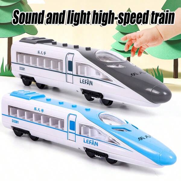 1 pieza Tren bala de simulación para niños, coche de rebote con sonido y luz, tren de juguete para niños, tren de alta velocidad, tren pequeño, modelo de tren ligero