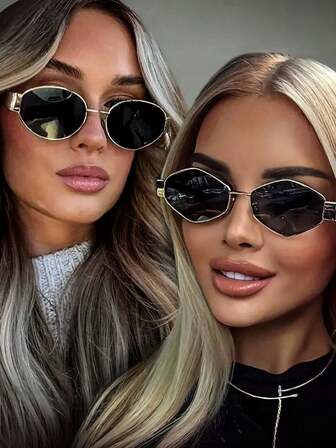 2 piezas Gafas de moda con forma ovalada retro y única, adecuadas para mujeres y hombres, estilo Y2K para la playa, vacaciones y uso casual