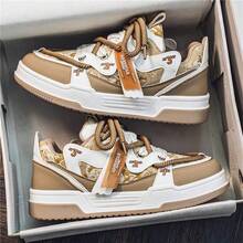 Thick-Soled Men's Sports Shoes Letter Printing Sports Camouflage Mesh Four Seasons Fashion Classic College Wind Multifunctional Running Shoes Comfortable And Durable Skateboarding Shoes Leisure Sports. - 卡其色 - 查看 5