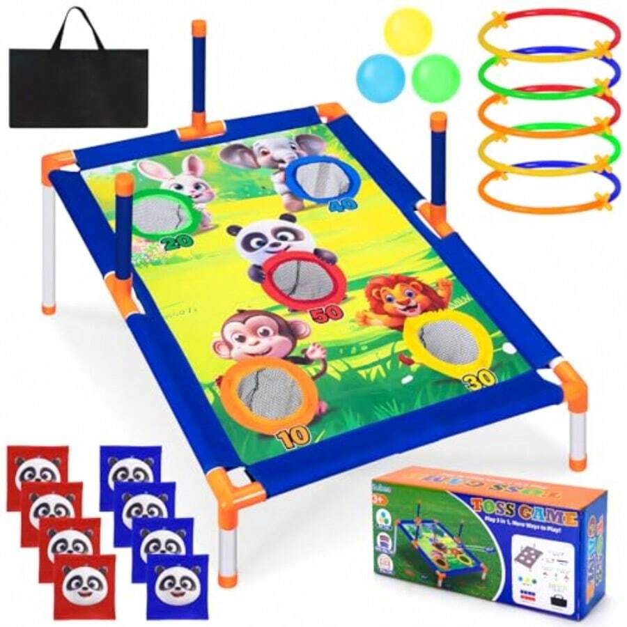 Subao Bean Bag Toss Game3 In 1 Cornhole Set Outdoor Games Sports And Outdoors Play Toys For Toddler Boys Girls 3 4 5 6 7 8 9 Ring Toss Game For Yard Lawn Party Family Toys Gifts For Age 3+ - đầy màu sắc - Xem 1