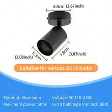 1pc GU10 Recessed Ceiling Light, LED Black Aluminum Ceiling Lamp, Single Head, Dual Head, Adjustable Angle, Replaceable Bulb, Black Tube Light Wall Lamp Spotlight, Suitable For Living Room, Bedroom, Kitchen, Dining Room, Bar, Study - Black Aluminum Ceiling Light - View 12
