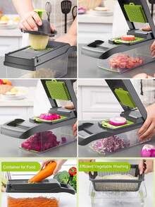 14 peças/16 peças Conjunto Multifuncional de Picador e Fatiador de Vegetais, Picador de Alimentos, Cortador de Vegetais Ajustável com Recipiente, Fatiador de Frutas, Fatiador de Vegetais Multifuncional, Raspador de Batata, Fatiador de Batata e Cebola, Fatiador de Rabanete, Fatiador de Salada, Picador de Alho, Fatiador, Utensílios de Cozinha, Adequado para Fatiar, Ralar e Cortar Vegetais e Frutas