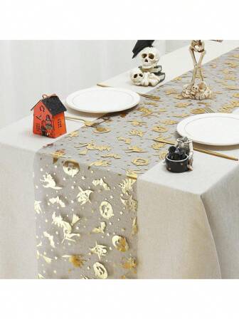 1/2 pièces 28 cm x 275 cm Chemin de table motif Halloween Crâne, Citrouille, Sorcière, convient pour la décoration d'Halloween, restaurant, fête, salle à manger, décoration de table de la maison, décoration de centre de table de fête des fantômes