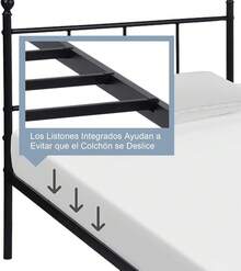 FurnitureR Cama Twin Armazón de Cama de Metal de fácil Montaje con cabecera y pie de Cama, sin Funda de colchón, Listones Resistentes Mejorados Negro - LOVISA TWIN Negro - Ver 8