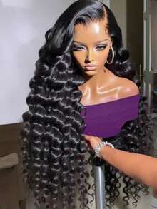 250% Density 40 42 Inch Glueless Put On And Go 5x5 Lace Closure Deep Wave 13x6 Lace Front Wigs Human Hair Pre Plucked With Baby Hair 250% Density HD Transparent 13x4 Lace Frontal Wigs For Women Human Hair Lace Front Wigs Deep Curly Lace Front Wig No Glue Needed Ready To Go Human Hair Wig Highlight Ombre - Natural Black - Xem 3