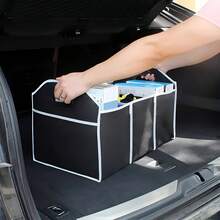 Black Folding Car Storage Box With Mesh Pockets - Large Capacity, Space-Saving Travel Design, Small And Foldable For Easy Storage,Urable Fabric With White Decoration, Perfect For Car Interior Organization, Vehicle Storage - Black - View 1