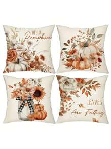 4 fundas decorativas de cojín con diseño de calabazas de cosecha de otoño para el hogar, sofá, sala de estar, dormitorio - sin relleno de cojín, decoración de temporada de otoño, con tema de gratitud