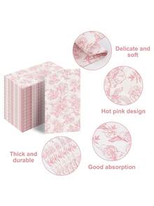 20pcs/40pcs/60pcs/Set 2-Ply Soft Long Rectangular Pink Begonia Flower Pattern Napkins, Unfolded Size 33cm X 40cm, For Party Lunch, Guest Towels, Decorations, Birthday, Wedding Anniversary, Graduation Party - Multicolor - View 7