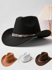 1pc Unisex Retro Western Cowboy Hat With Bull Trim For Everyday Casual Wear, Western Cowboy Parties.