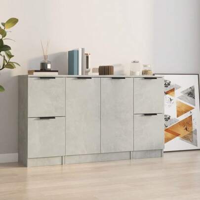 Küchenmöbel Sideboards 3-teilig Zementgrau aus Mehrschichtholz Modernes Sideboard Vielfältige Verwendungsmöglichkeiten, Esszimmer/Küche