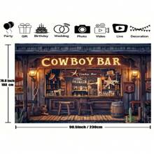 Vintage Western Bar Background Banner Homer Themed Party Decoration, Including Wooden Bar, Wheel Bucket, And Stool - The Perfect Choice For Autumn And Winter Events