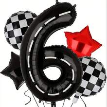 109 piezas/set Guirnalda de coches de carreras Balloon, látex rojo, negro, blanco, lámina a cuadros de 18" en blanco y negro adecuado para ducha, coche, fiestas de camiones, decoraciones de cumpleaños con temática de coche de carrera, decoración de fiesta de aniversario para hombres - rojo y negro - Ver 15