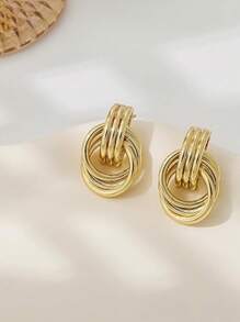 4pcs Fashion Gold & Silver Hoop Earrings For Women, Thick Stainless Steel Personalized Pendant Earrings, Lightweight & Hypoallergenic, Suitable For Daily Wear