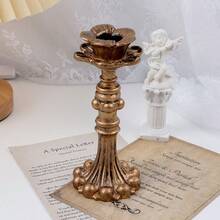 French Nostalgic Floral Resin Candle Holder Antique Bronze/Furniture Decoration/Retro Ornaments Candlestick Excellent Home Decor Ornaments For Mother's Day, Birthdays, Back To School Season, Graduation Season, And Wedding Season(Handmade Crafts May Have An Error Of Around 1cm)