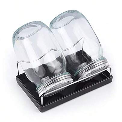 Sprouting Jar Kit 2 Wide Mouth Quart Mason Jars With 316 Stainless Steel Sprout Lids Melamine Tray Stand And Canning Brush Seed Sprouter Set For Growing Broccoli Alfalfa Mung Bean Black