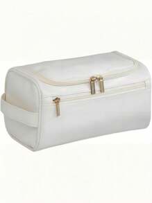 1 Peça, Couro PU, Unissex, Bolsa de Toucador de Viagem Impermeável de Camada Dupla, Bolsa de Barbear de Grande Capacidade - Perfeita para Produtos de Higiene e Beleza Essenciais, Viagens de Negócios e Férias, Bolsa de Toucador, Essenciais de Viagem de Verão, Durável, Perfeita para Férias na Praia, Suprimentos Escolares de Férias, Itens Essenciais para Dormitório, Volta às Aulas