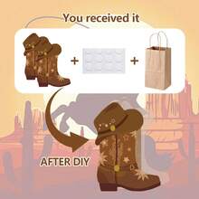 4/8/12pcs, Western Party Gift Bags Cowboy Boots Paper Bags Favors Wild West Gift Bag With Handles Rodeo Boot Hat Goodie Bag For Cowboy Birthday Bachelorette Party Supplies - Brown - View 6