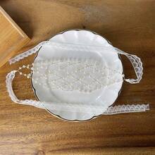 1 件女士多层珍珠交叉发网头带，手工串珠编织蕾丝珍珠水晶发箍