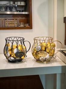 1PC Gold-Color Tea Pot Stand, Home Decor Storage Rack For Snacks, Candy, Suitable For Office, Living Room Coffee Table With Pre-Packaged Items Like Tea Leaves, Coffee Capsules, Candies