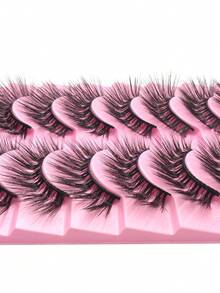 Brand New L-Shaped Curl 10 Pairs Manga Natural Thin False Eyelashes - Black Stem Faux Mink Eyelashes Cat Eye Shape, Natural Look, Suitable For Daily Makeup - Reusable, Comfortable, Suitable For Beginners - 交叉款 - 查看 7