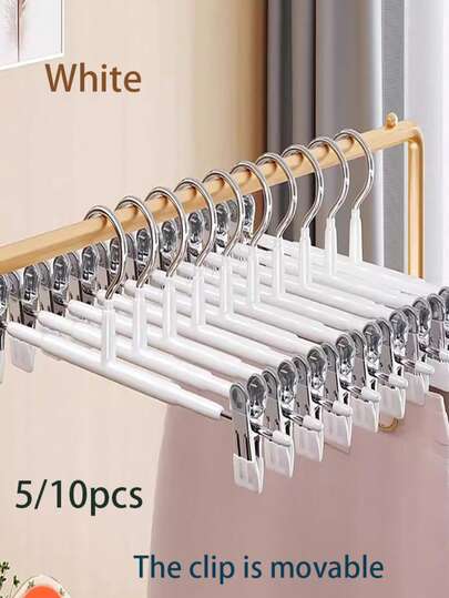 5个防滑涂层裤架，每个35克，不锈钢裤架，晾衣架，加厚多功能夹子，衣柜收纳，白色 - 常规尺寸