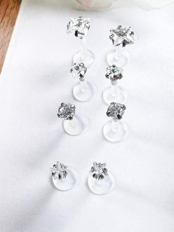 8pcs 16G Push In Clear Lip Rings Studs Plastic Medusa Labret Piercing Jewelry Cartilage Earring Tragus Earrings Threadless Helix Piercing Jewelry Helix Earrings 6mm 8mm 10mm