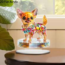 1 Piece 2D Flat Vintage Chihuahua Dog Acrylic Art Ornament For Home Decor, Bedroom, Bohemian Style With Vibrant Stained Glass Effect For Home, Office, Garden, Holiday Celebration Decorations, Ideal Gift For Valentine's Day