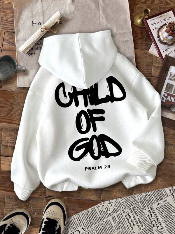 Boys' Letter Print Warm Hoodie Sweatshirt
