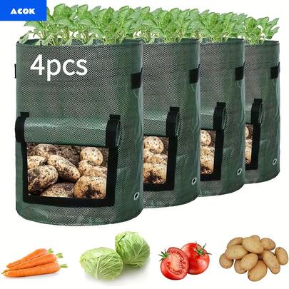 4pcs Potato Grow Bags, Potato Planters With Flap And Handles, Vegetables Garden Planting Bags For Onion, Fruits, Tomato, Carrot