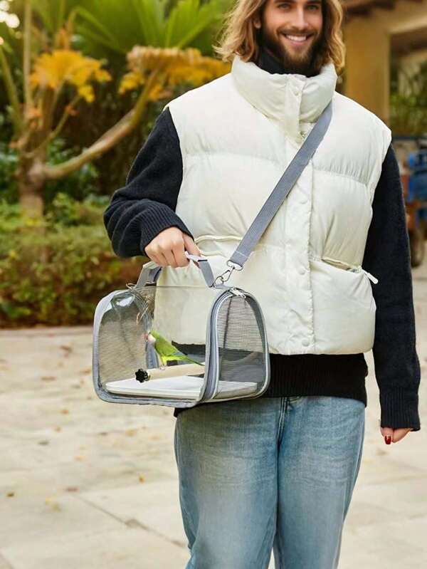 1 Piece Portable Bird Travel Cage With Bracket And Shoulder Strap Safety Lock Foldable Lightweight Spacious Cage Built-In Tray And Station Pole For Travel Daily Walks Outdoor Activities Such As Tiger Chameleon Elephant Maned Lion Little Small To Medium Size Bird Cage Bird Accessories Bird Supplies