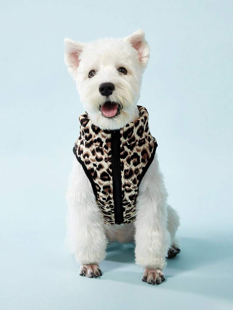 PETSIN Apricot Colored New European And American Leopard Print Water-Based Printed Fabric With Zipper On The Belly Pet Padded Coat/Jacket For Dogs