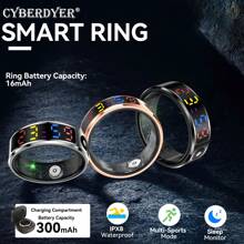 CyberDyer [Smart Fitness Ring] Smart Ring - Conectividade sem fio, aço inoxidável elegante, mais de 100 modos esportivos, rastreador de condicionamento físico e sono, Wave Photo, carregamento USB, bateria de polímero de lítio recarregável, à prova d'água IPX8, para Android e IOS