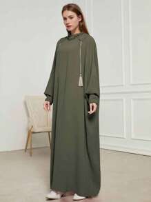 1 pieza Abaya de estilo de moda de Dubai con capucha, de color liso y arrugado de gasa, talla grande, adecuado para uso diario en primavera, verano y otoño, para mujeres