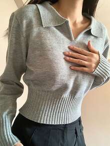 Alicedudu 女士休闲V领套头衫，简约风格，秋冬