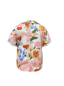 Plus Size Women Floral Woven Button-Up Blouse With Collar, Short Sleeves And Handy Pocket, Vintage Boho Summer Top - Multicolor - View 4