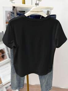 Mujer Camiseta de mujer México Envío Tela transpirable de alta calidad Manga suelta Estampado de  Lavado a máquina Fresco Deportes Cuello redondo Casual Manga corta Versátil Nueva Era  Lavable a máquina, top casual de cuello redondo de deportes de trabajo estudiantil, moda cómoda y moderna |vestidos de mujer verano almacen local - Negro - Ver 2
