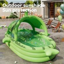 1 个充气鲨鱼主题大型游泳池 - 适合夏季降温，非常适合户外家庭水上派对，采用 PVC 材料制成