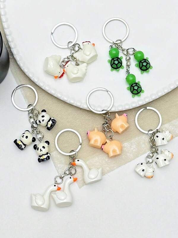 1pc/3pcs Creative Cartoon Animal Keychain, Minimalist Resin Cartoon Keychain Pendant, Car Key Chain, Bag Charm, Valentine's Day Gift, Gift For Family, Kids, Best Friends Birthday