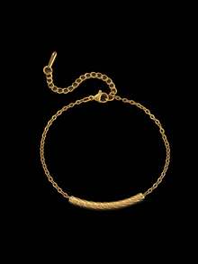 2 件/套时尚独特设计 18K 镀金不锈钢笑脸弯管项链和手链首饰套装，适合任何场合的多功能配饰 - 金色 - 查看 7