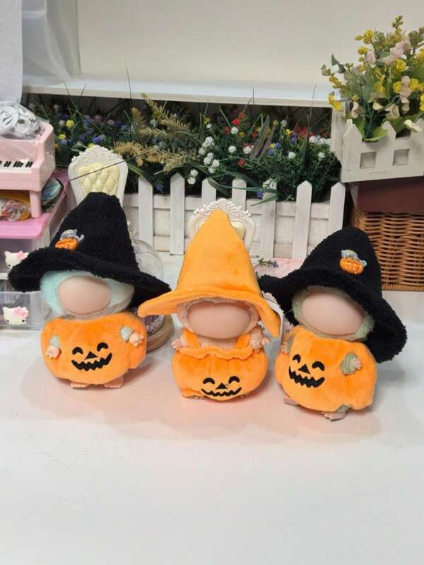 (Alleen kleding) Halloween-pompoen 17 cm 1e/2e/3e generatie Labobo 15 cm pluche poppenkleding, 17 cm Labubo Halloween Casual Wizard Hat pompoenpoppenoutfit voor Labubo