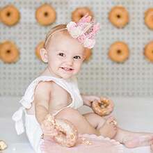 1st Birthday Crown Headband For 1-6 Years Old Baby Girls, Gold & Pink Princess Party Flower Decor Gift