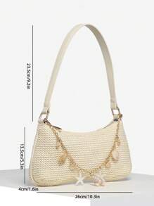 1pc Women's Vintage Resort Ocean Creature Faux Pearl Woven Crossbody Bag, Suitable For Dates, Outings, Vacations